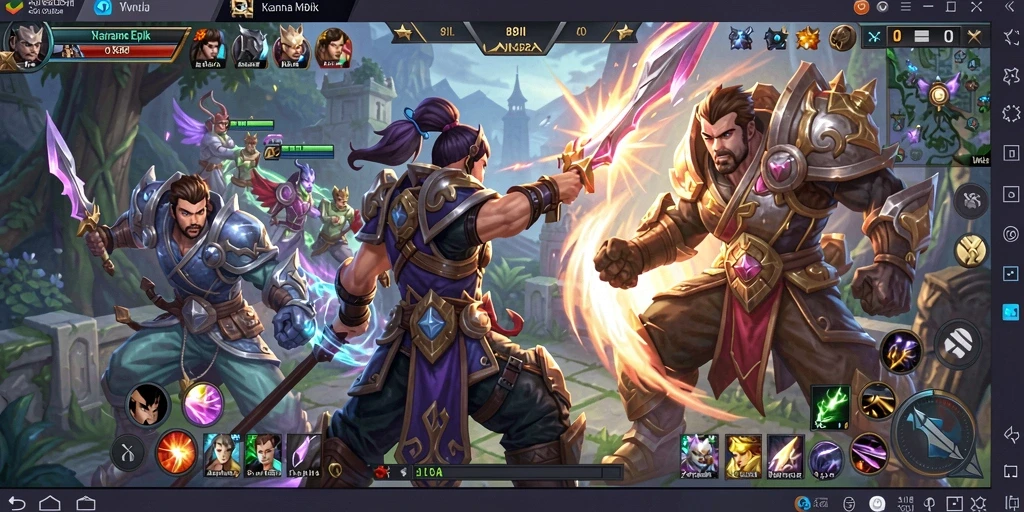 Tampilan aksi gameplay seru dalam 8II game MOBA.