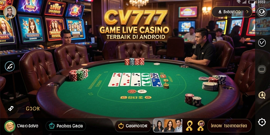 Screenshot gameplay menunjukkan dealer live dan suasana kasino yang menggugah.