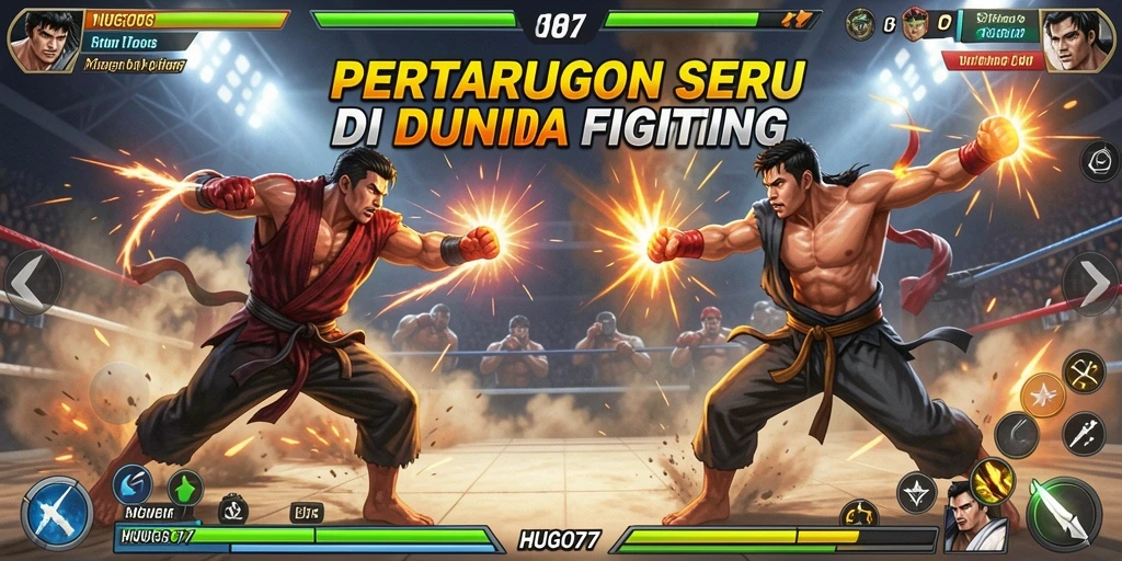 Screenshot gameplay HUGO77 menunjukkan aksi pertarungan yang menggugah semangat.