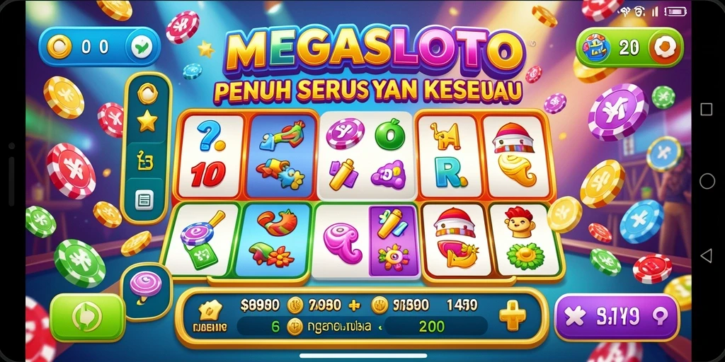 Tampilan gameplay MEGASLOTO yang seru dan penuh warna.