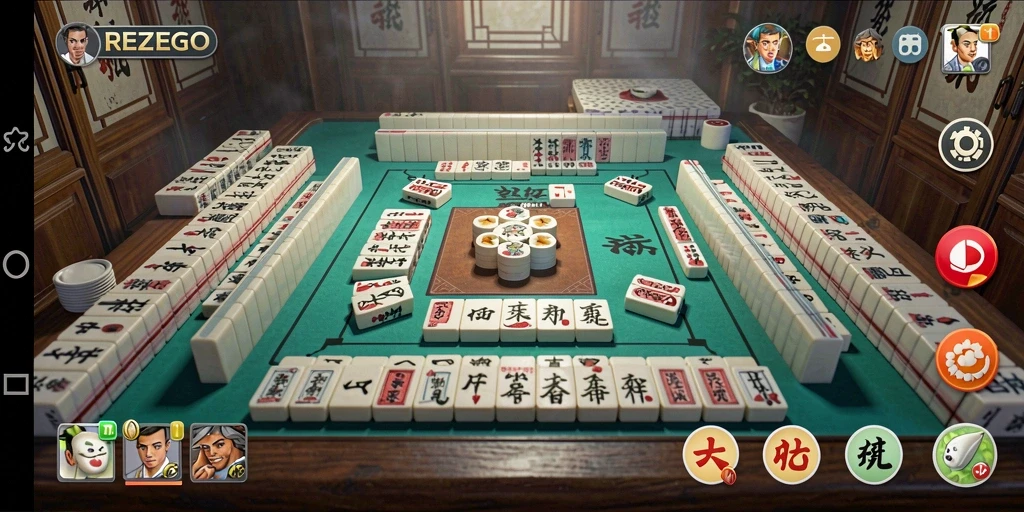 Tampilan menarik dari gameplay Mahjong dalam REZEGO.