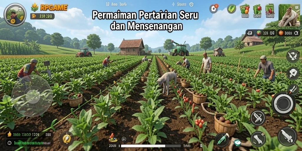 Screenshot RPGAME yang menampilkan suasana pertanian yang indah dan gameplay seru.