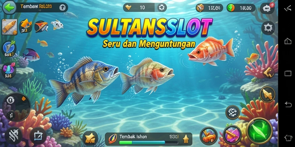 Screenshot SULTANSLOT menampilkan aksi tembak ikan yang seru.