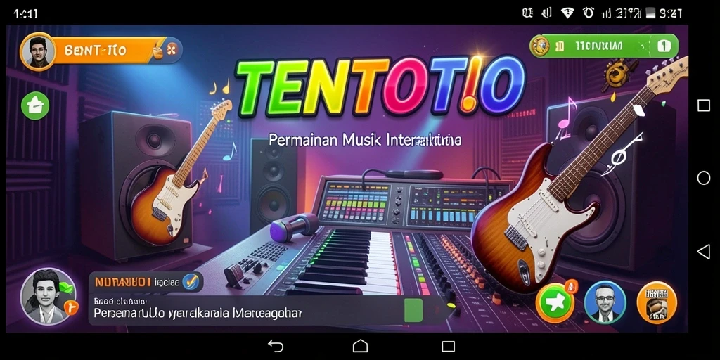 Screenshot utama menunjukkan gameplay menarik TENTOTO dengan berbagai tantangan musik.