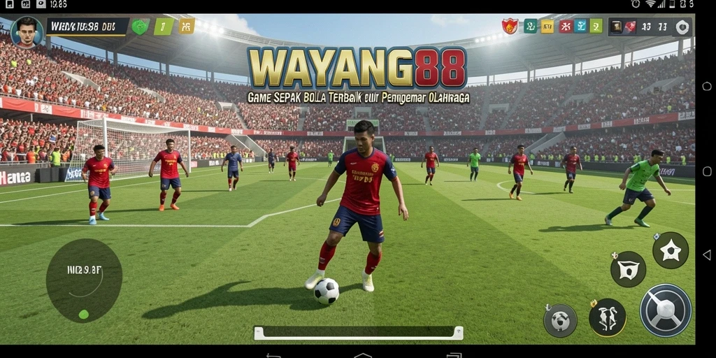 Tangkapan layar menunjukkan aksi penuh dalam permainan sepak bola di WAYANG88.
