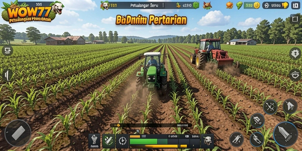 Screenshot gameplay WOW77 menampilkan kebun yang indah dan beragam tanaman.